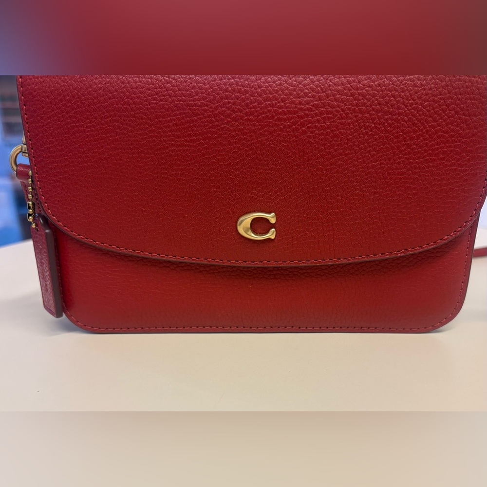 Coach Red Leather Clutch with Gold Accent
